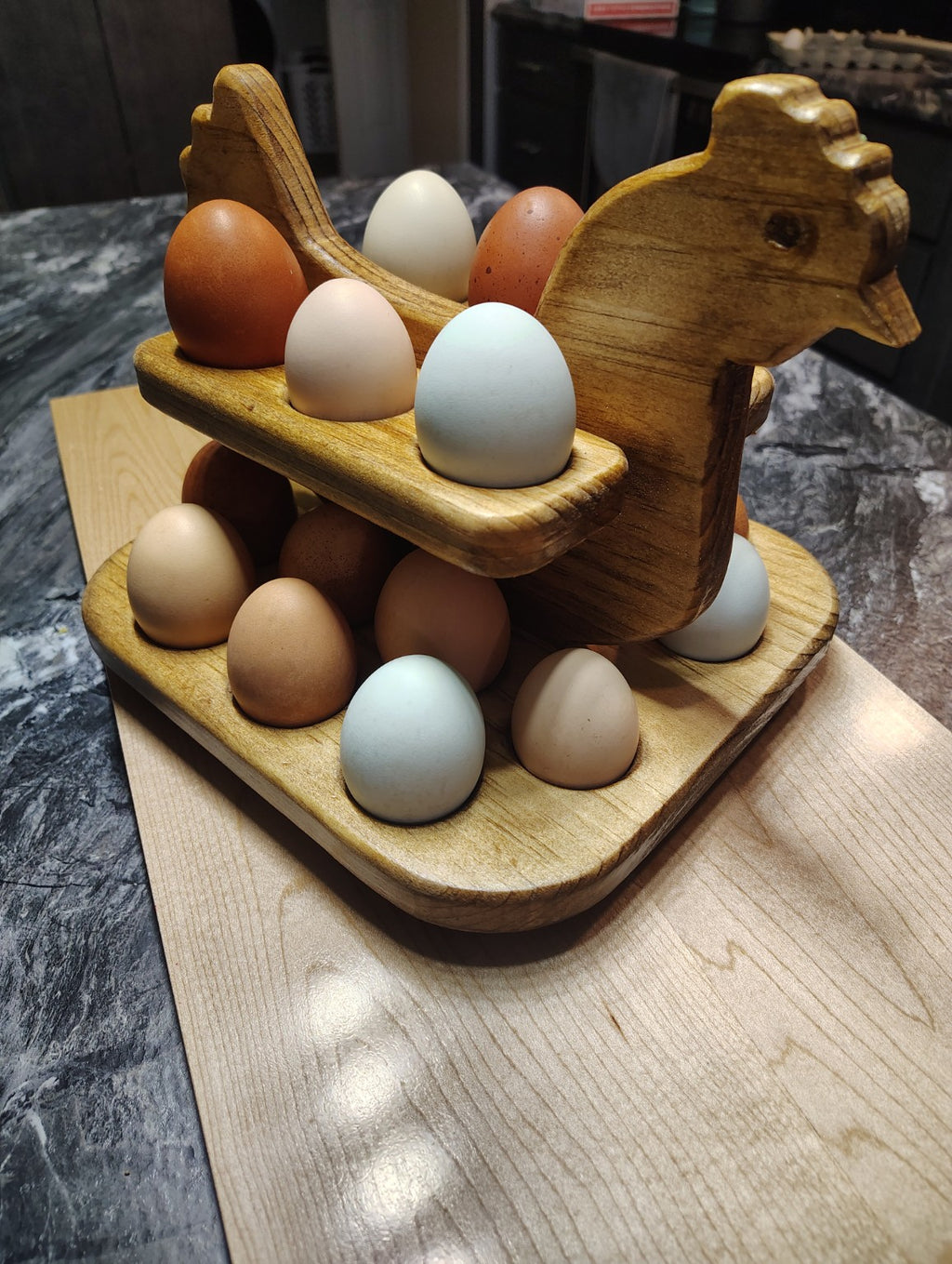 Handmade Wooden Chicken Egg Holder – 20 Egg Farmhouse Countertop Organizer