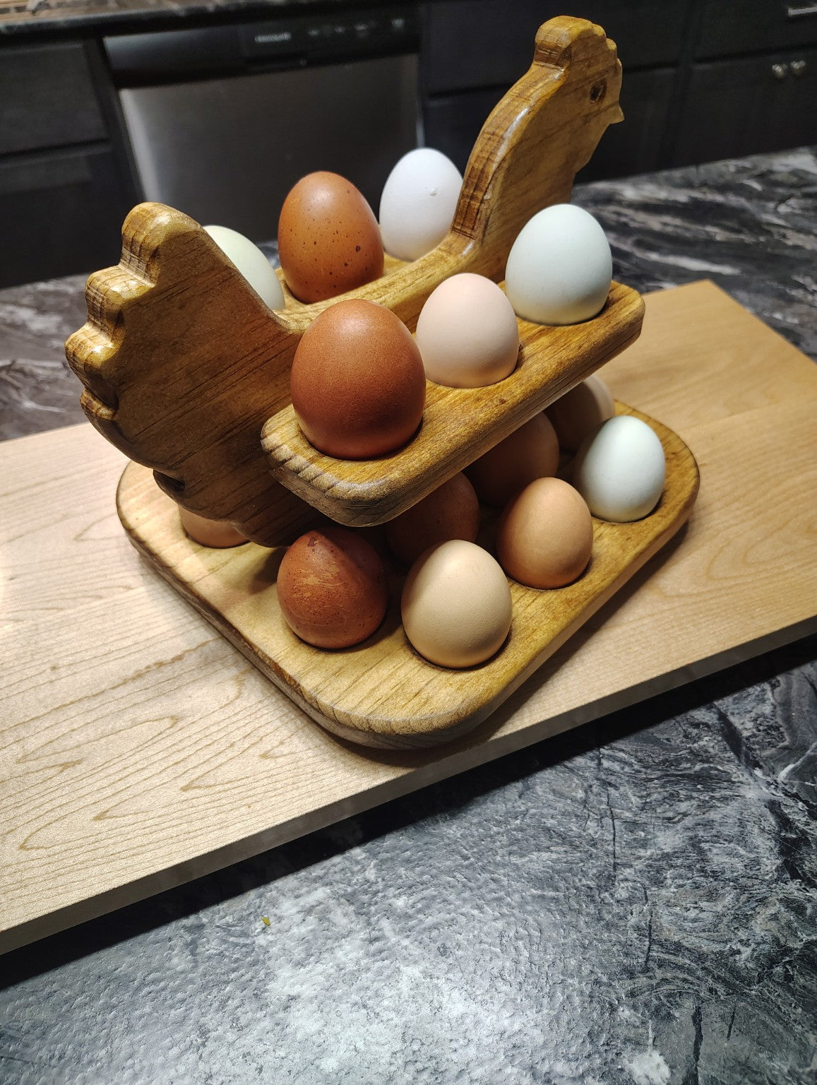 Handmade Wooden Chicken Egg Holder – 20 Egg Farmhouse Countertop Organizer