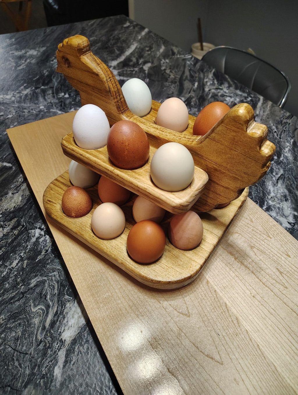Handmade Wooden Chicken Egg Holder – 20 Egg Farmhouse Countertop Organizer