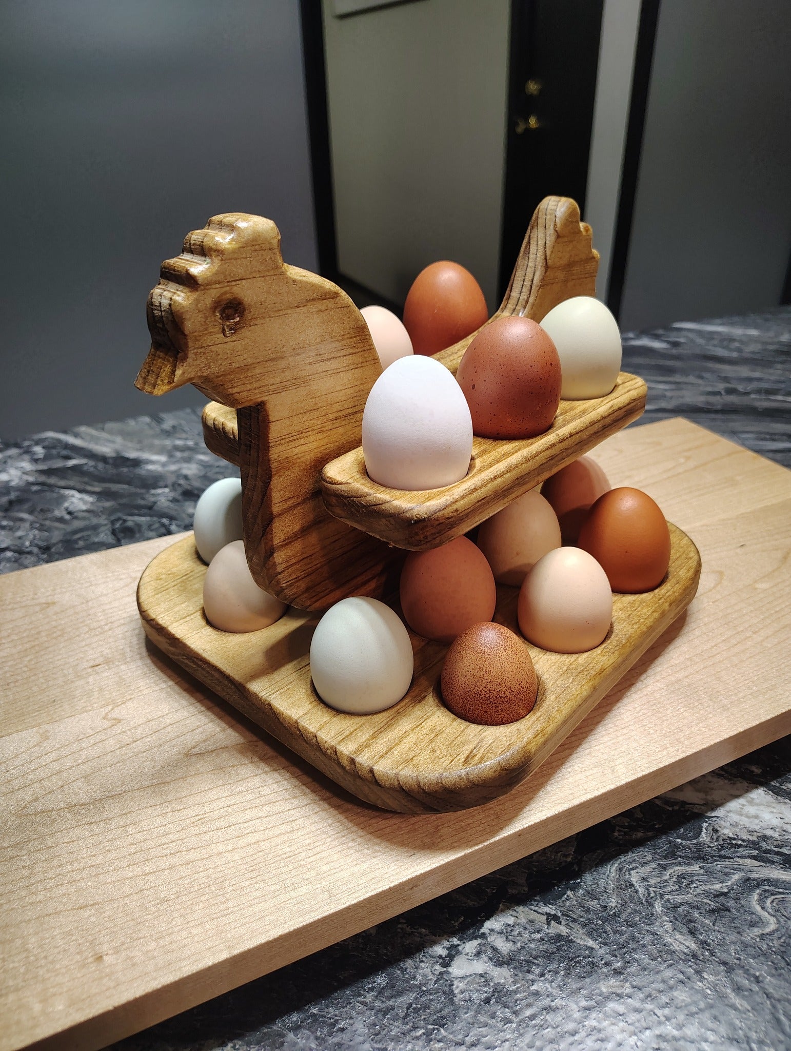 Handmade Wooden Chicken Egg Holder – 20 Egg Farmhouse Countertop Organizer