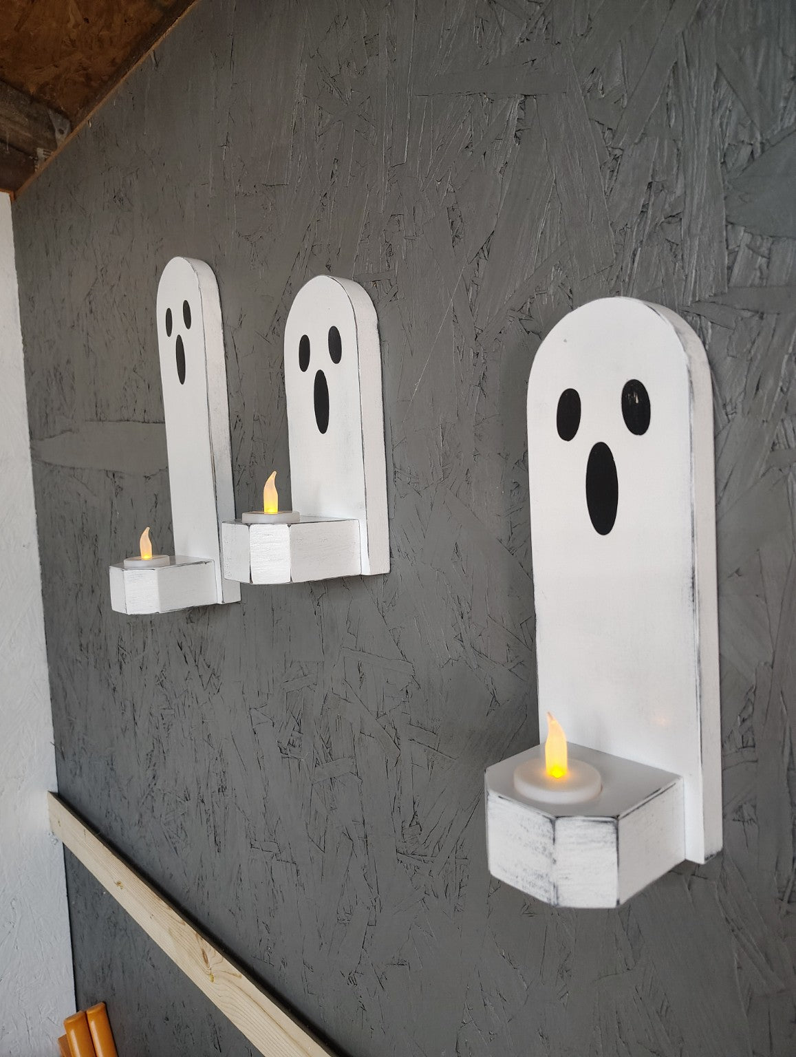 Wooden ghost candle holders for spooky Halloween home decor