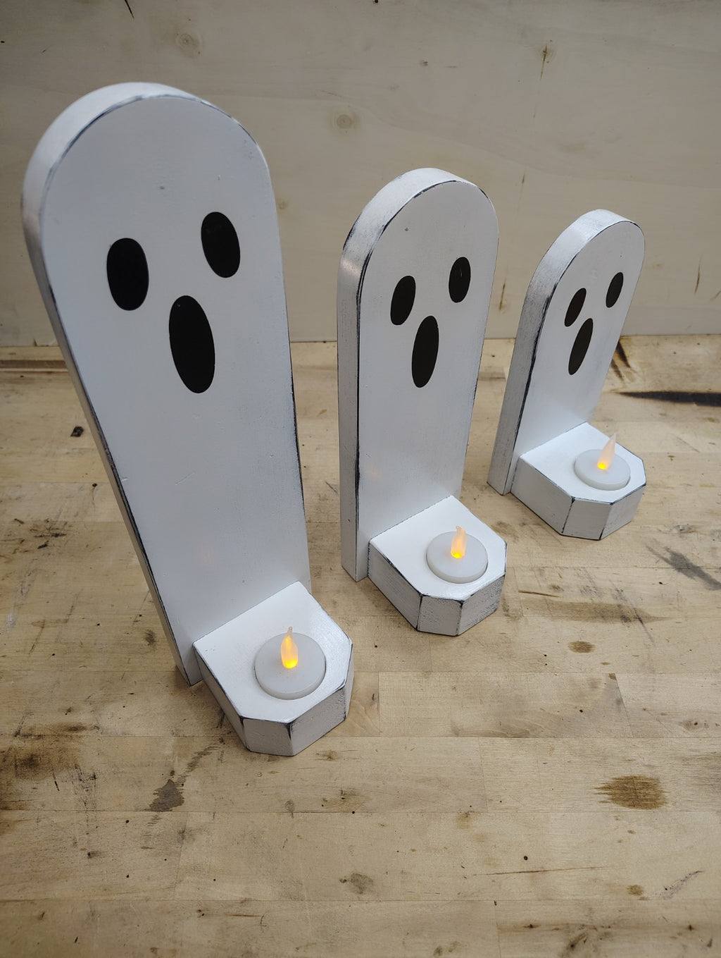 Handmade ghost candle holders for Halloween table decor