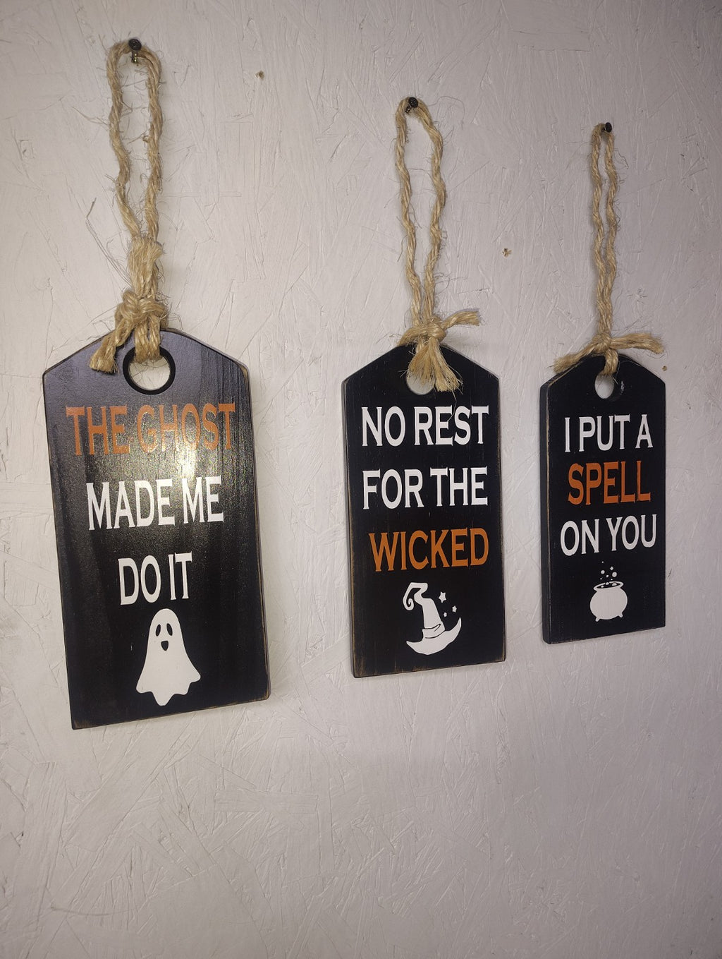 Set of 3 handmade Halloween wood signs with funny sayings