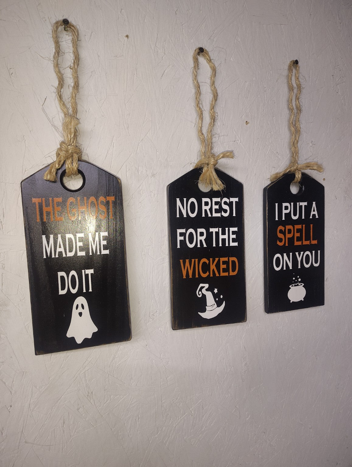 Set of 3 handmade Halloween wood signs with funny sayings
