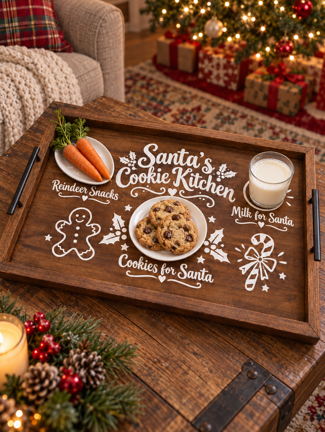 Santa Cookie Tray with Handles, Handmade – Choose Your Christmas Design