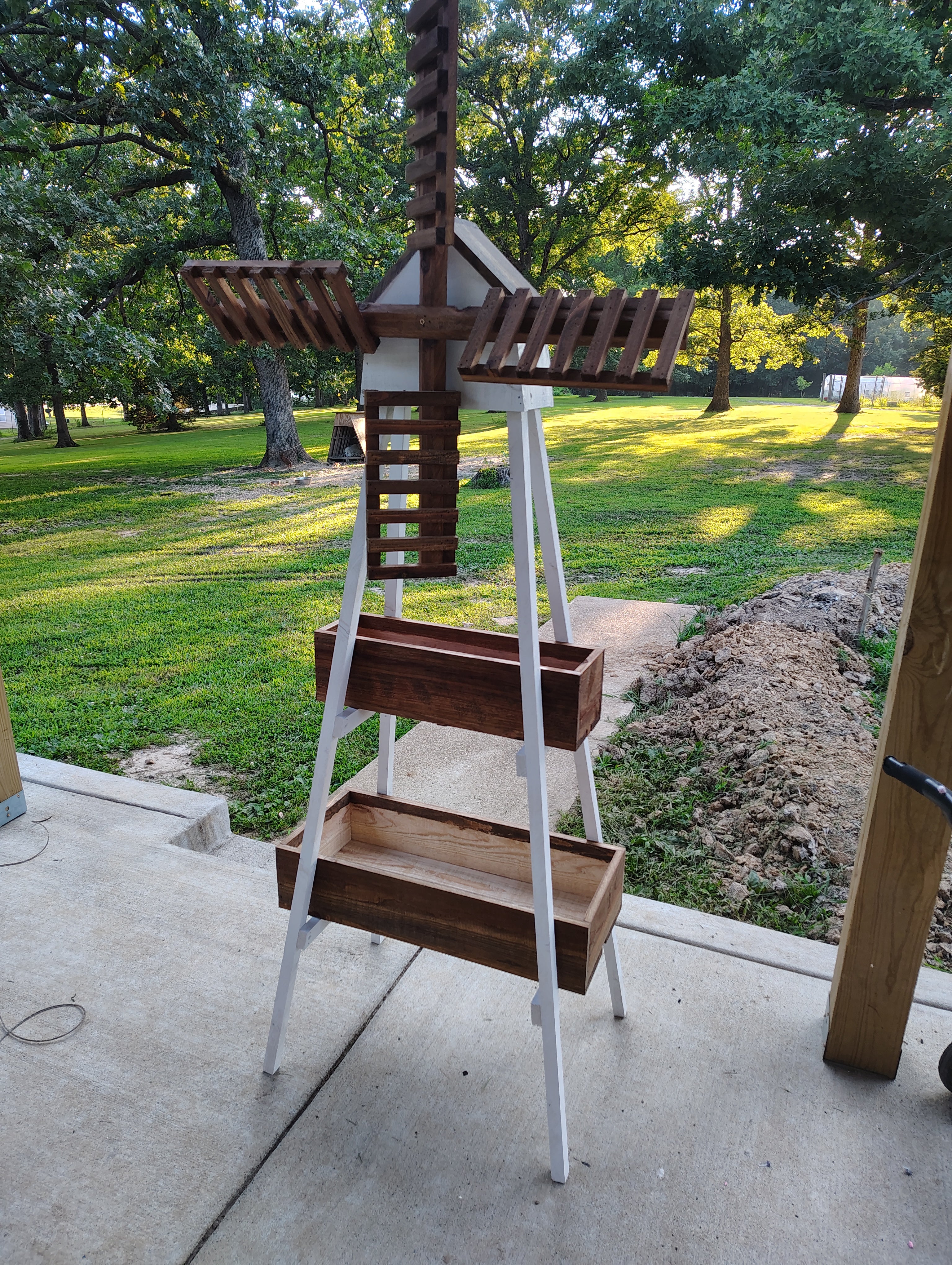 Wooden Windmill Planter Stand – Handcrafted Garden Decor